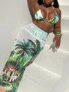 Printed Bikini & Sheer Skirt Set