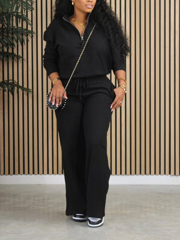 Solid Zip Sweatshirt & Pants Set