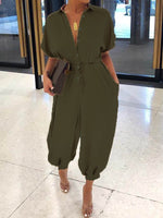 Button-Front Tied Jumpsuit