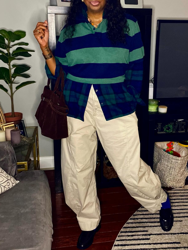 Plaid Combo Polo Top