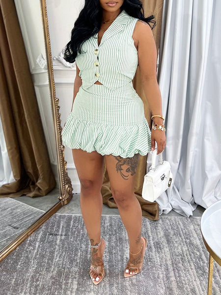 Morchique Stripe Vest & Bubble Skirt Set