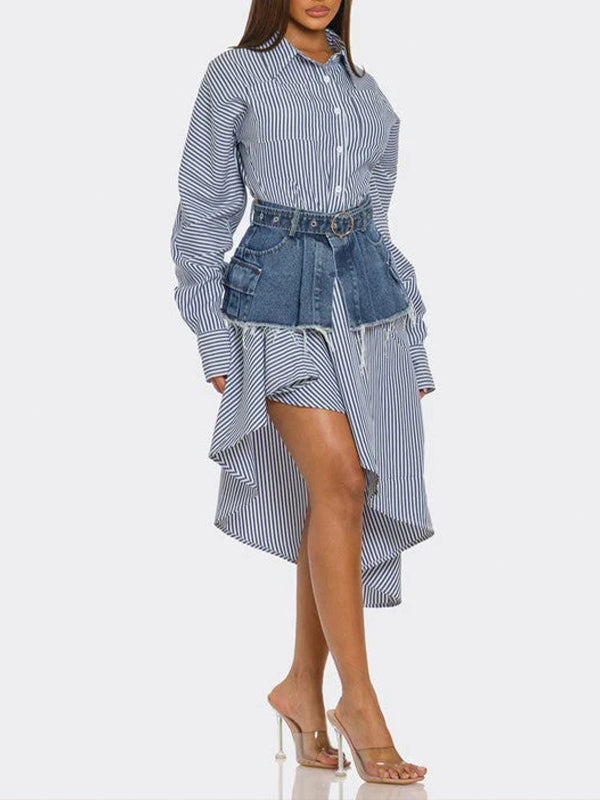 Morchique Stripe Shirt Dress with Denim Skirt