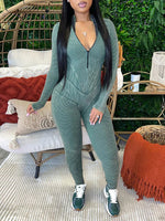 Zip-Front Ribbed Jumpsuit