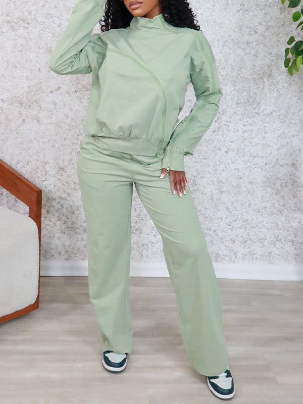 Solid Zip Top & Pants Set