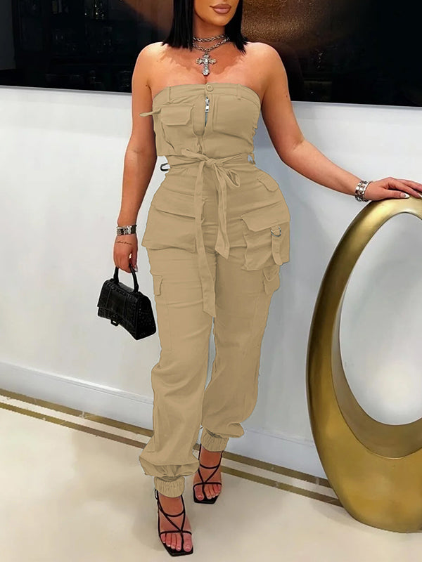Strapless Tied Cargo Jumpsuit