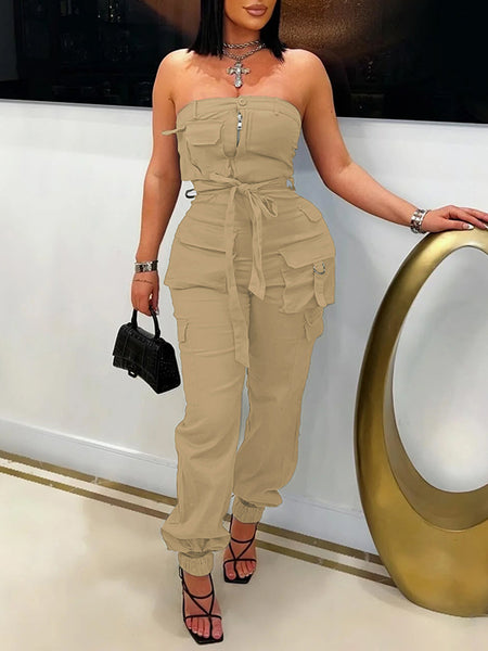 Strapless Tied Cargo Jumpsuit