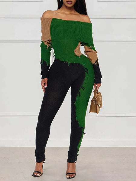 Colorblock Off-Shoulder Jumpsuit