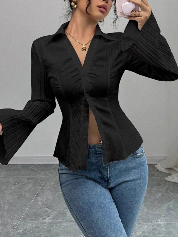 Solid Bell-Sleeve Shirt