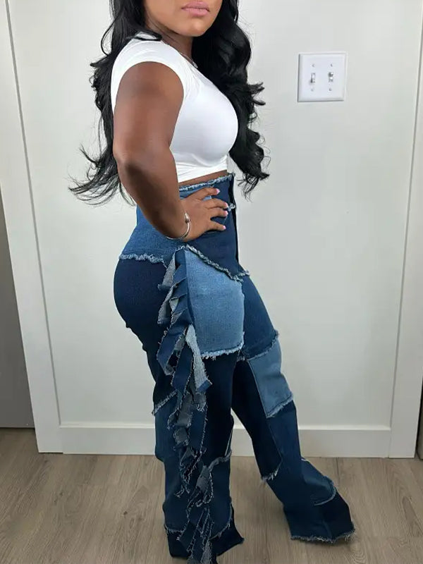 Fringe Colorblock Jeans