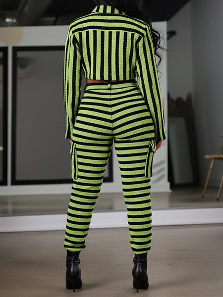 Stripe Jacket &  Cargo Pants Set