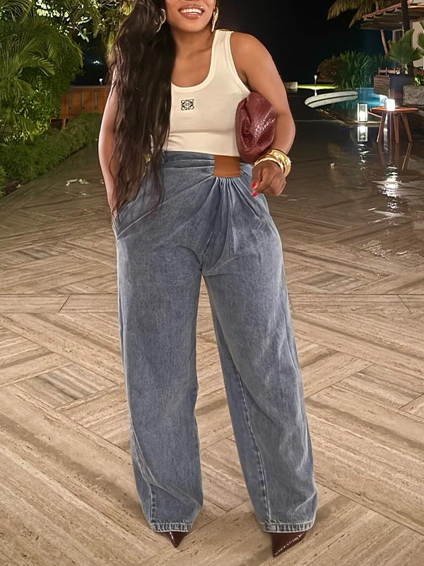 Ruched Straight Jeans