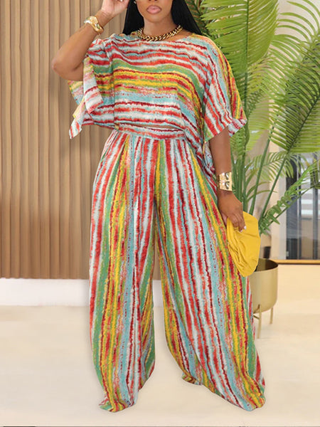 Stripe Top & Wide-Leg Pants Set