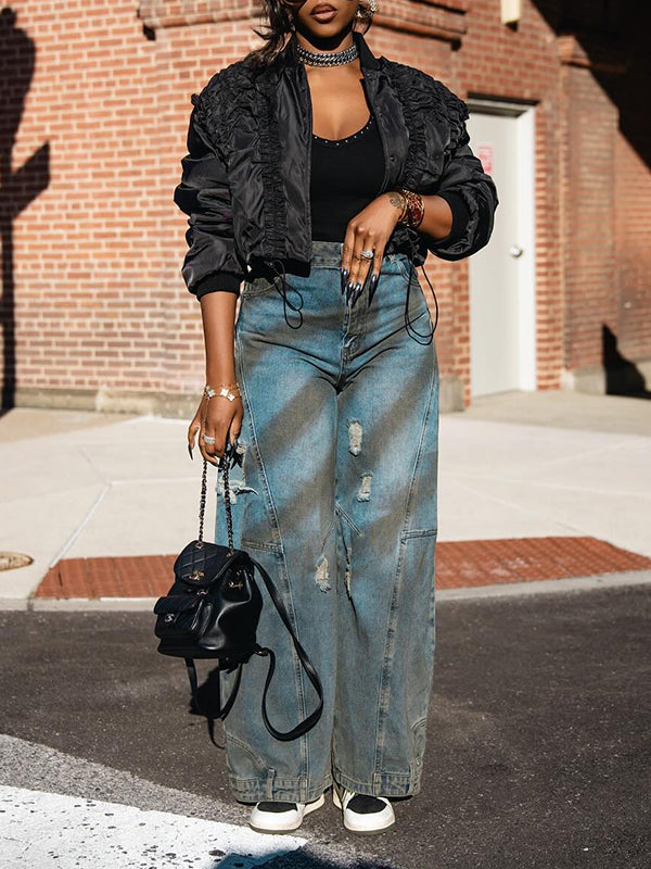 Distressed Wide-Leg Jeans