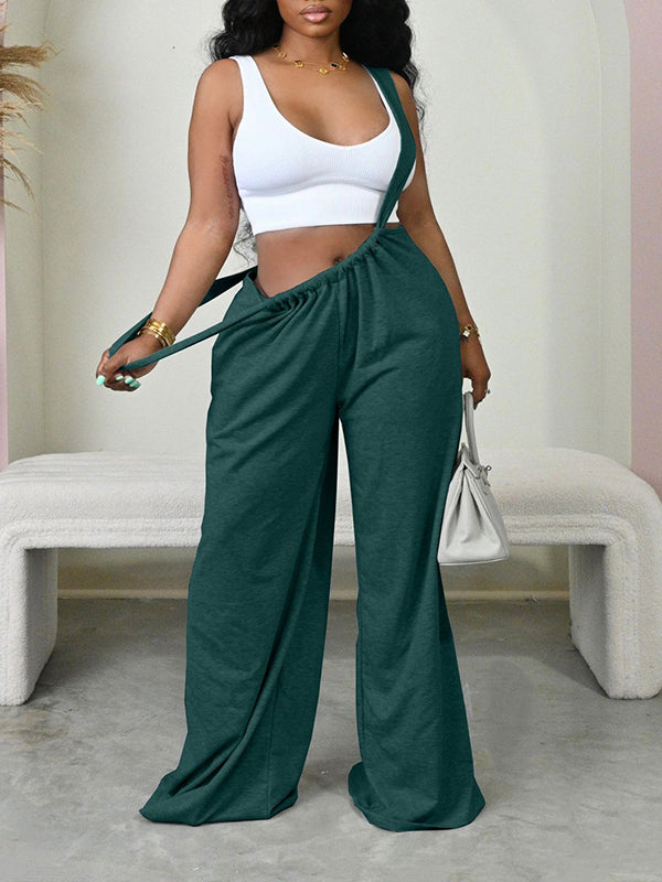 Solid Wide-Leg Overalls