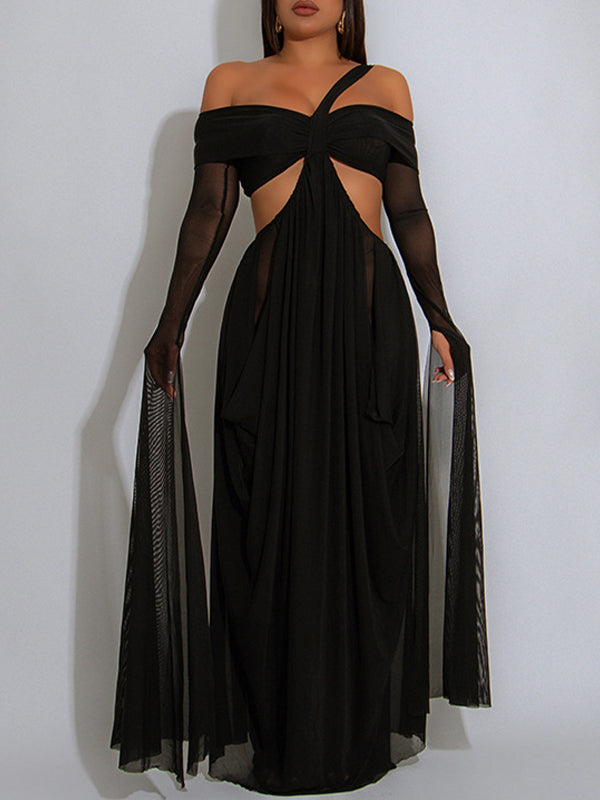 Off-Shoulder Cutout Sheer Dress