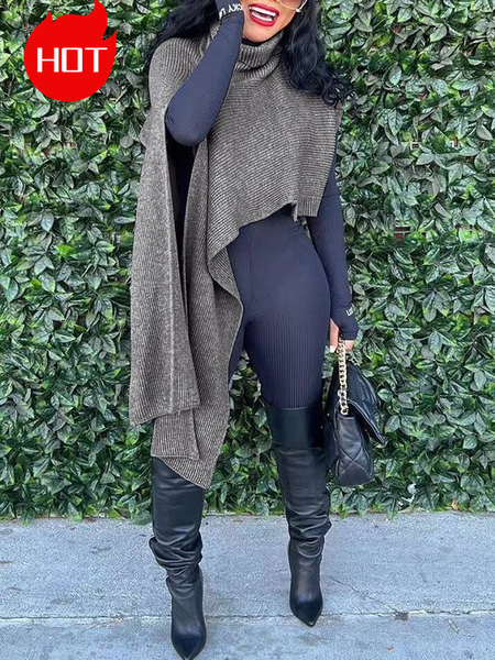 Morchique Asymmetric Turtleneck Knit Cape