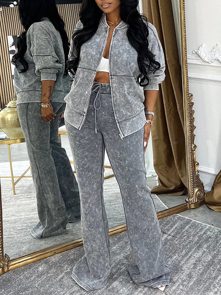 Zip-Front Jacket & Pants Set