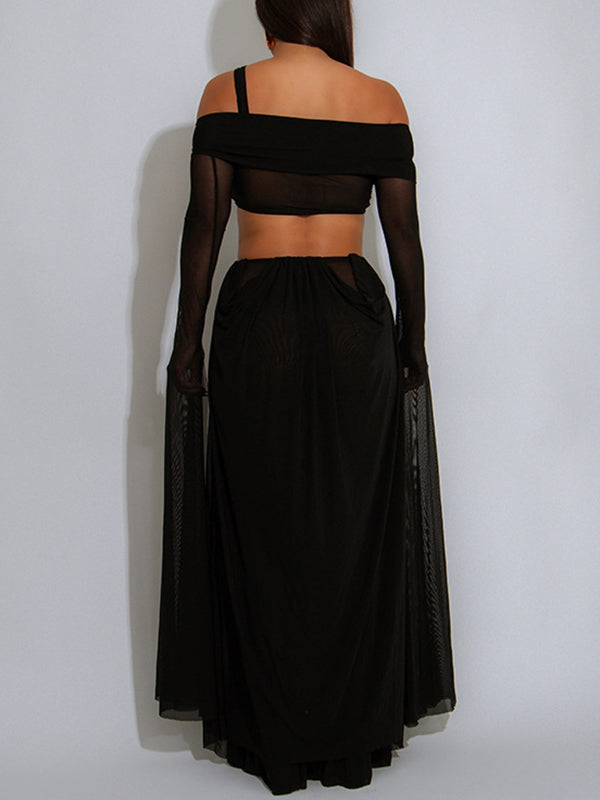 Off-Shoulder Cutout Sheer Dress