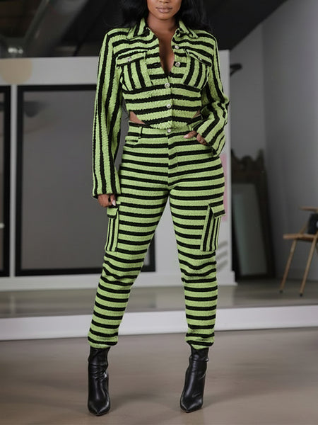 Stripe Jacket &  Cargo Pants Set