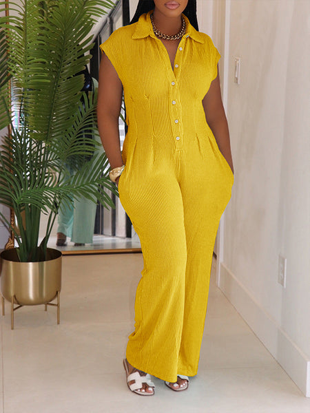 Button-Front Sleeveless Jumpsuit