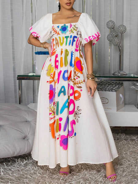 Printed Square-Neck Maxi Dress