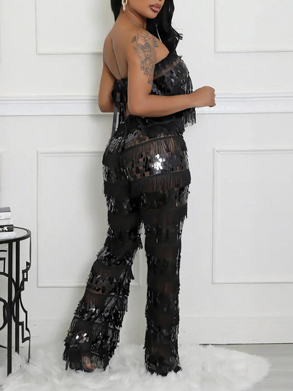 Sequin Fringe Tube Top & Pants Set