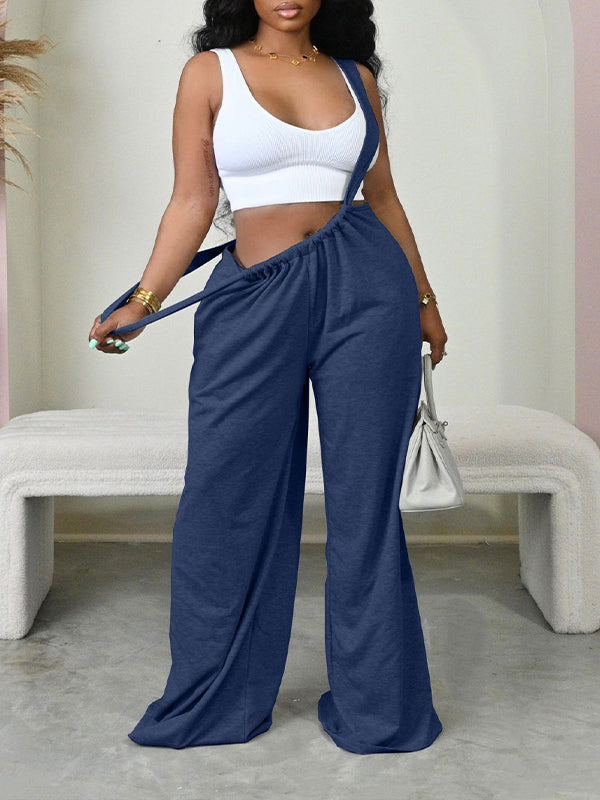 Solid Wide-Leg Overalls