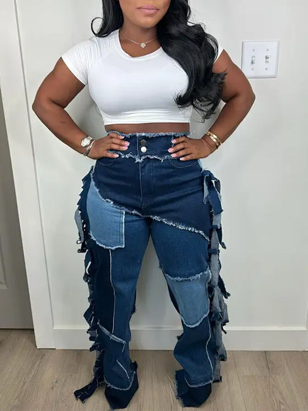 Fringe Colorblock Jeans