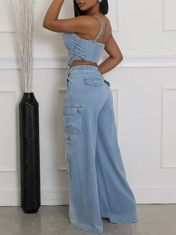 Denim Cami Top & Cargo Jeans Set