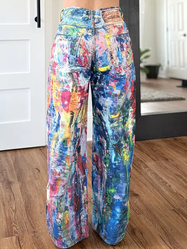 Abstract Printed Straight Jeans