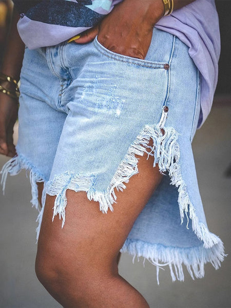 Ripped Denim Shorts