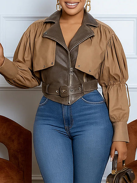 Faux-Leather Combo Jacket