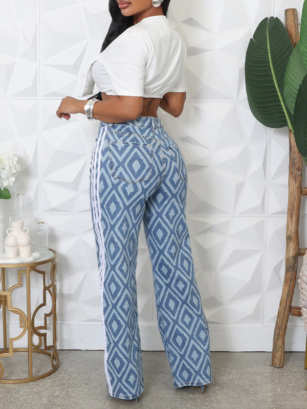 Side Stripe Printed Jeans