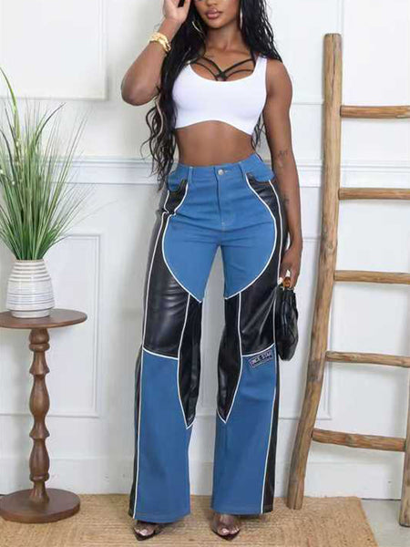 Faux-Leather Combo Jeans