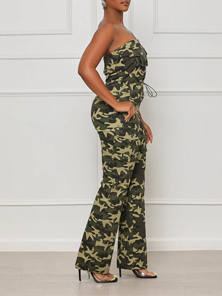 Camo Strapless Cargo Jumpsuit
