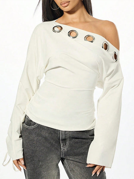 Boat-Neck Eyelet Tee