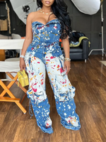 Strapless Cargo Denim Jumpsuit