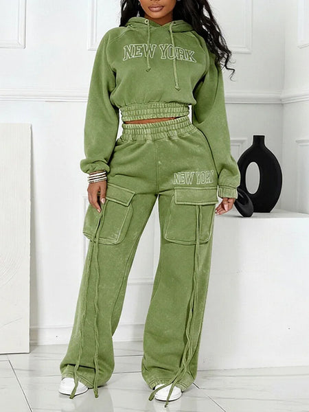 Letter Print Hoodie & Cargo Pants Set