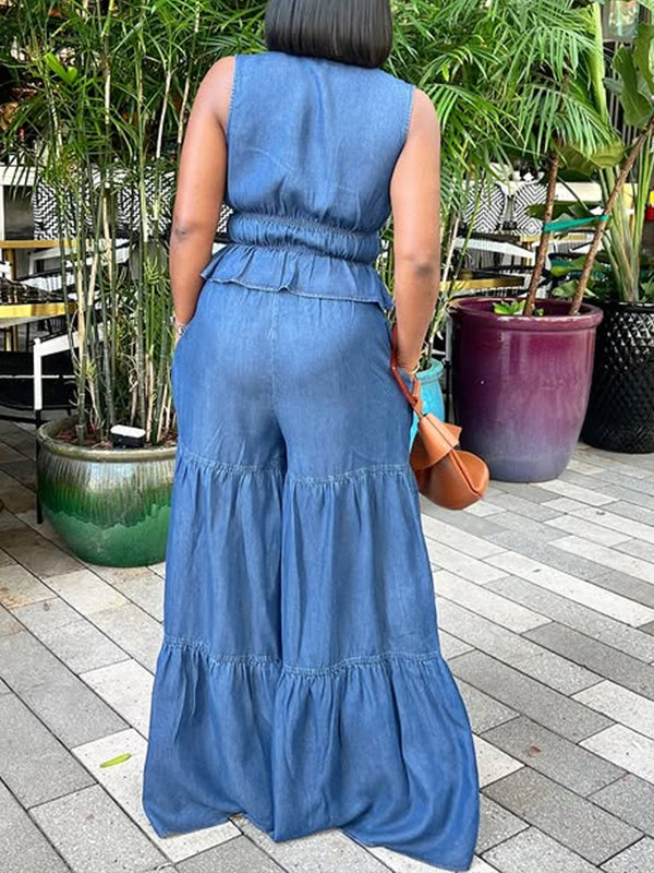 Tied Tank Top & Wide-Leg Pants Set