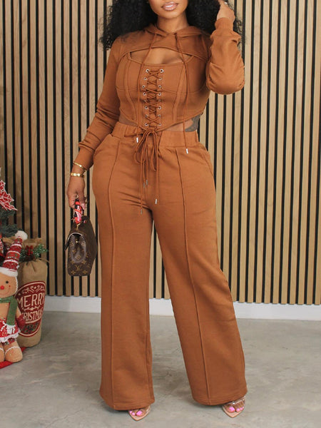 Lace-Up Cutout Hoodie & Pants Set