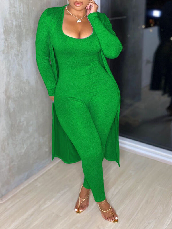 Morchique Solid Jumpsuit & Cardigan Set