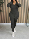 Ribbed V-Neck Top & Pants Set