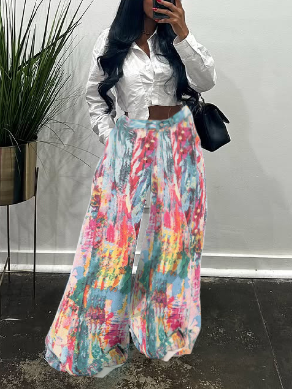 Printed Wide Leg Jeans