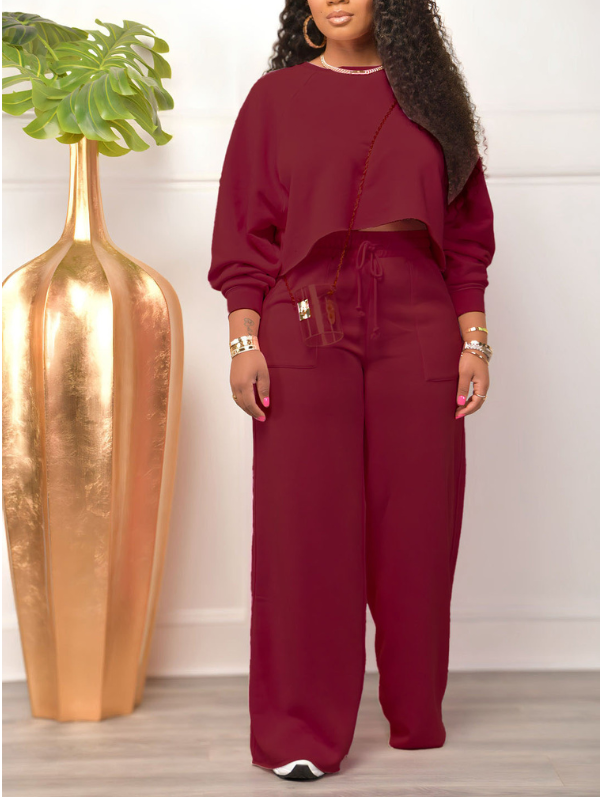 Raw-cut Top & Wide-Leg Pants Set