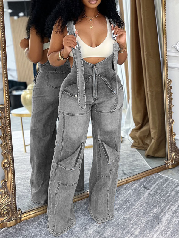 Zip Denim Overalls