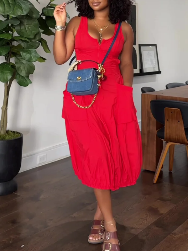 Sleeveless Cutout Cargo Dress