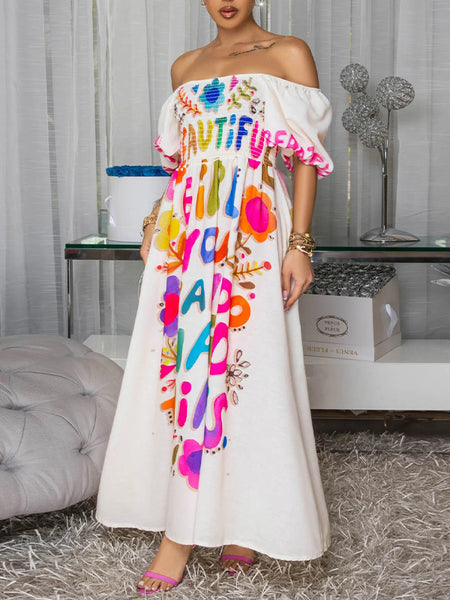 Printed Square-Neck Maxi Dress