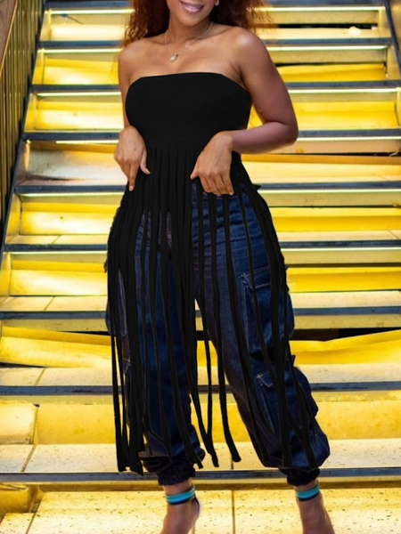 Fringe Strapless Tunic Top