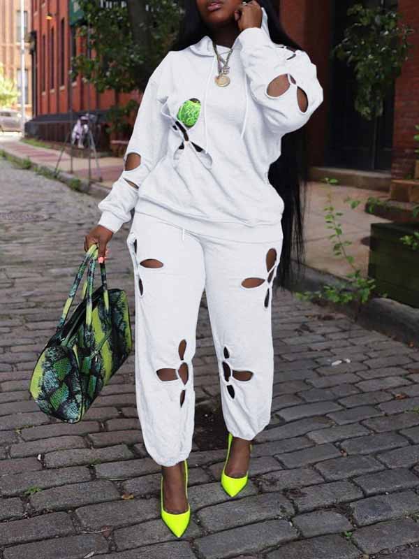 Solid Cutout Hoodie & Pants Set