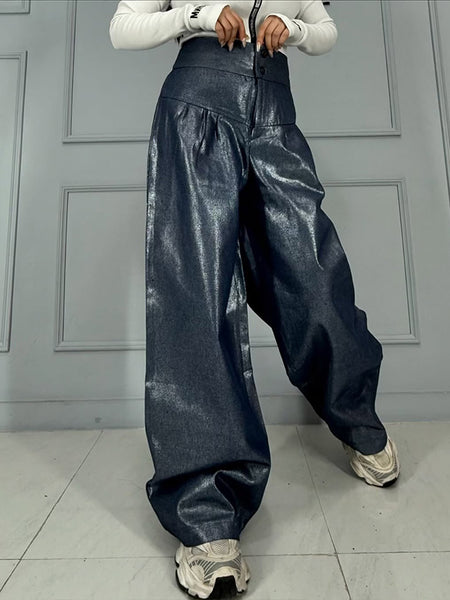 Faux-Leather Wide-Leg Pants